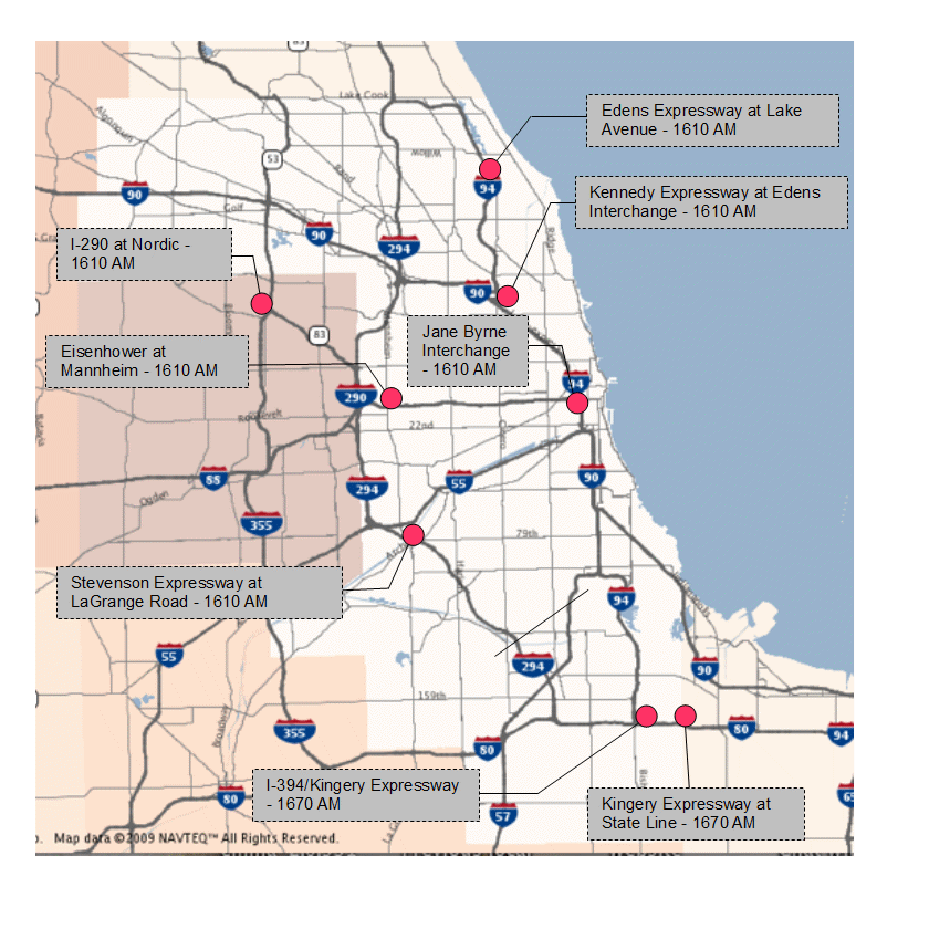 Map of Highway Advisory Radio locations