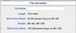 Trip Information with start cross street and two routes